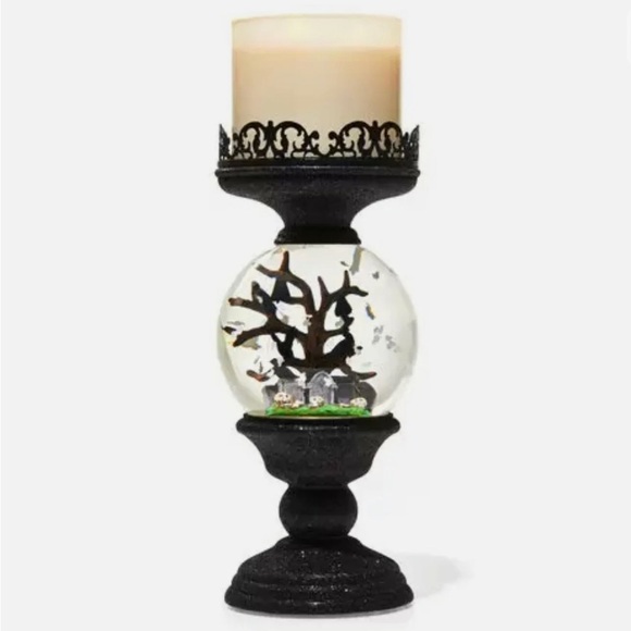 🖤 HALLOWEEN CEMETERY PEDESTAL WATER GLOBE CANDLE HOLDER by Bath and Body Works - Picture 2 of 8